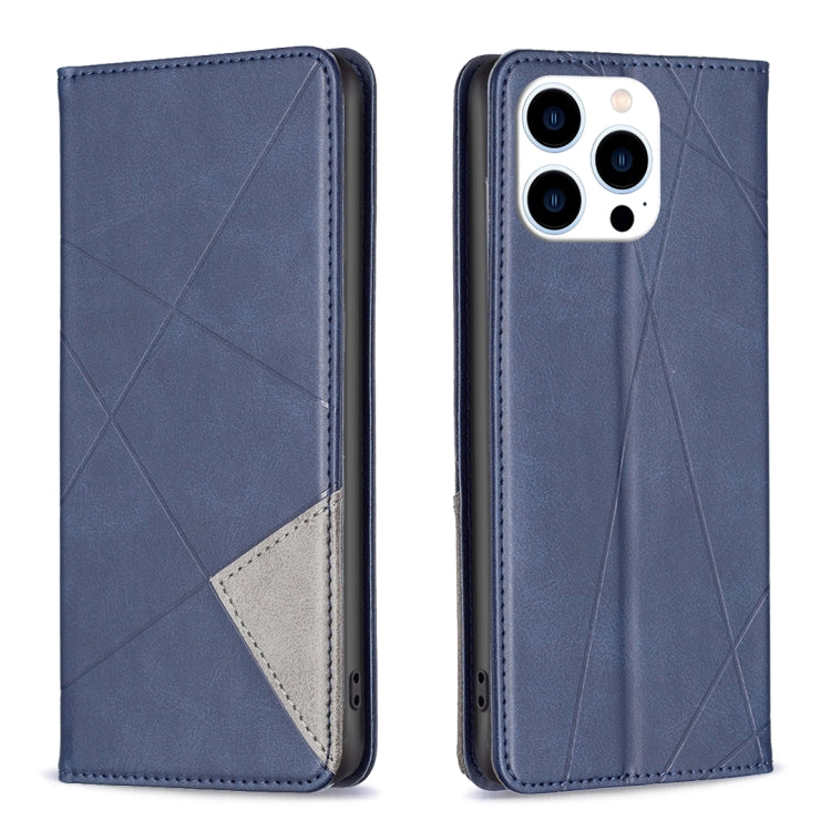 For iPhone 16 Pro Max Rhombus Texture Magnetic Leather Phone Case(Blue) - iPhone 16 Pro Max Cases by buy2fix | Online Shopping UK | buy2fix