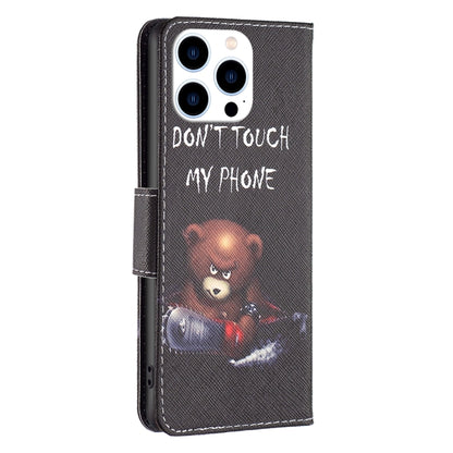 For iPhone 16 Pro Colored Drawing Pattern Leather Phone Case(Bear) - iPhone 16 Pro Cases by buy2fix | Online Shopping UK | buy2fix