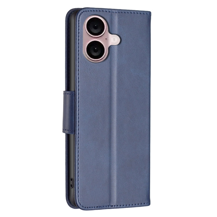 For iPhone 16 Plus Lambskin Texture Pure Color Flip Leather Phone Case(Blue) - iPhone 16 Plus Cases by buy2fix | Online Shopping UK | buy2fix