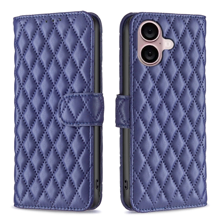 For iPhone 16 Plus Diamond Lattice Wallet Flip Leather Phone Case(Blue) - iPhone 16 Plus Cases by buy2fix | Online Shopping UK | buy2fix