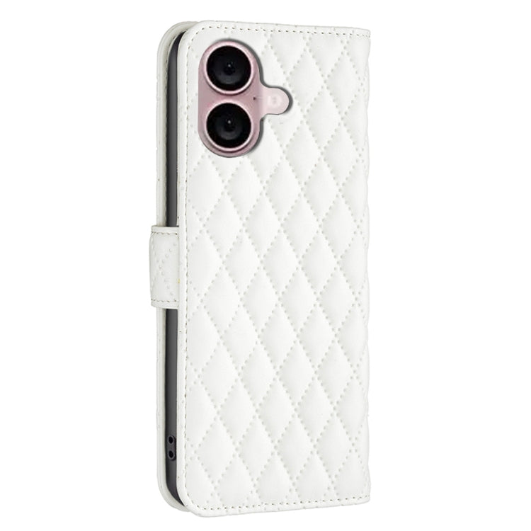 For iPhone 16 Plus Diamond Lattice Wallet Flip Leather Phone Case(White) - iPhone 16 Plus Cases by buy2fix | Online Shopping UK | buy2fix