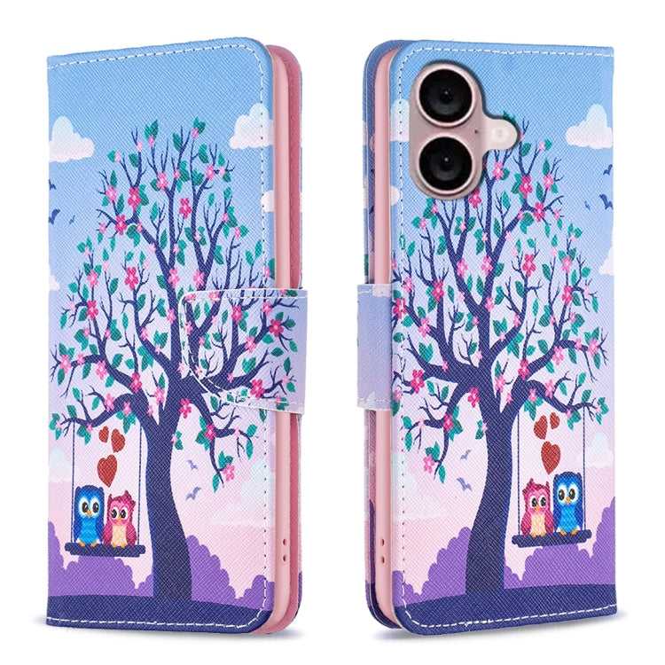 For iPhone 16 Colored Drawing Pattern Flip Leather Phone Case(Owl) - iPhone 16 Cases by buy2fix | Online Shopping UK | buy2fix