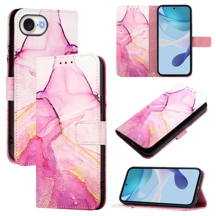 For iPhone SE 2024 PT003 Marble Pattern Flip Leather Phone Case(Pink Purple Gold LS001) - More iPhone Cases by buy2fix | Online Shopping UK | buy2fix