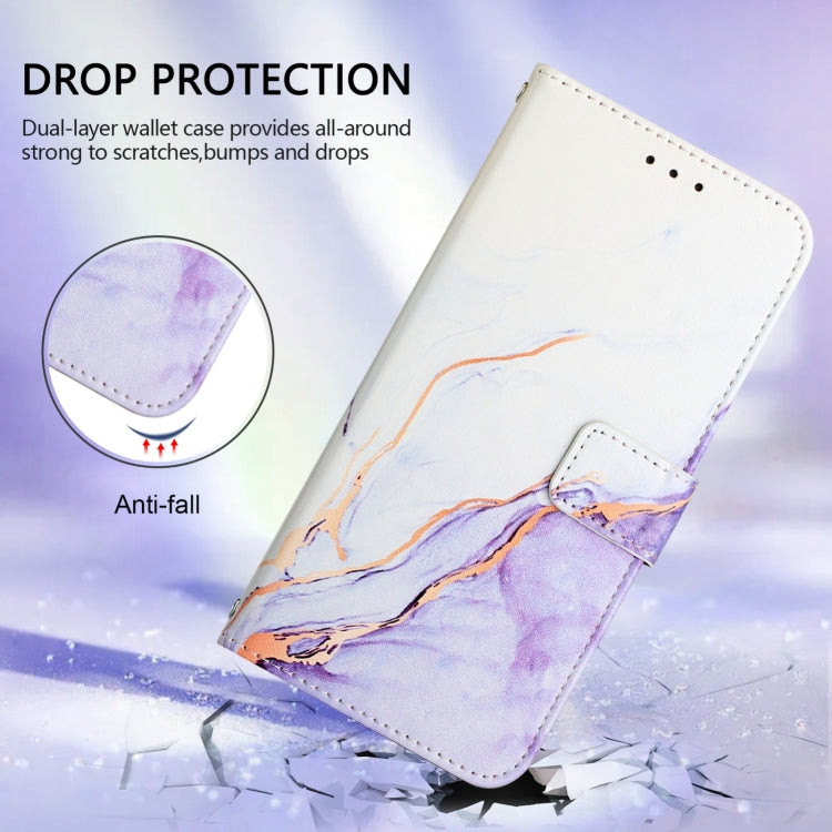 For iPhone 16 Pro Max PT003 Marble Pattern Flip Leather Phone Case(White Purple LS006) - iPhone 16 Pro Max Cases by buy2fix | Online Shopping UK | buy2fix