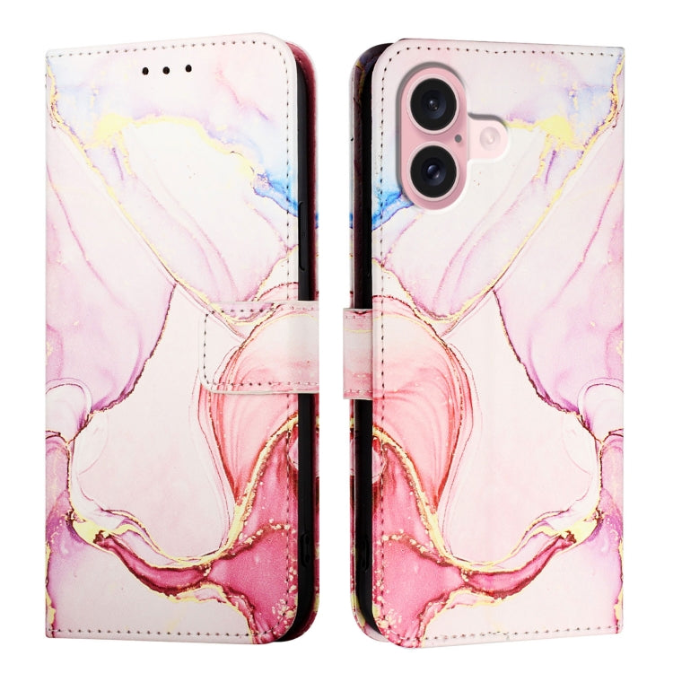 For iPhone 16 PT003 Marble Pattern Flip Leather Phone Case(Rose Gold LS005) - iPhone 16 Cases by buy2fix | Online Shopping UK | buy2fix