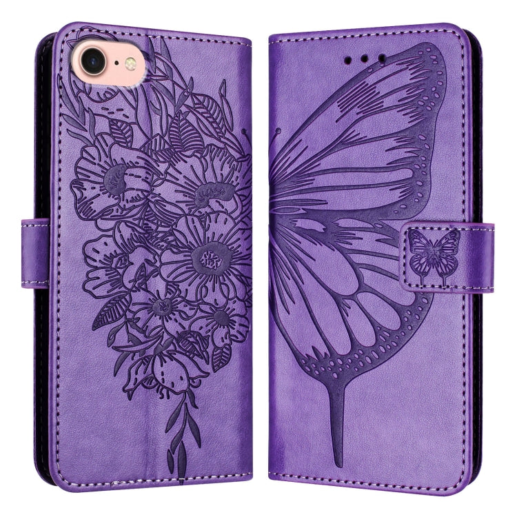 For iPhone SE 2024 Embossed Butterfly Leather Phone Case(Light Purple) - More iPhone Cases by buy2fix | Online Shopping UK | buy2fix