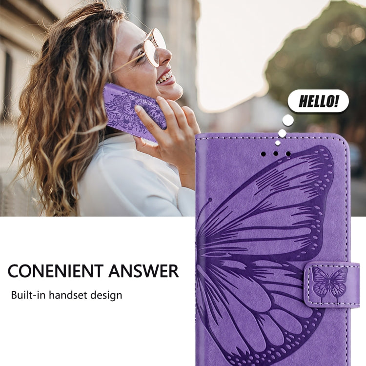 For iPhone 16 Pro Max Embossed Butterfly Leather Phone Case(Light Purple) - iPhone 16 Pro Max Cases by buy2fix | Online Shopping UK | buy2fix