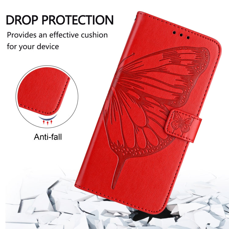 For iPhone 16 Pro Embossed Butterfly Leather Phone Case(Red) - iPhone 16 Pro Cases by buy2fix | Online Shopping UK | buy2fix