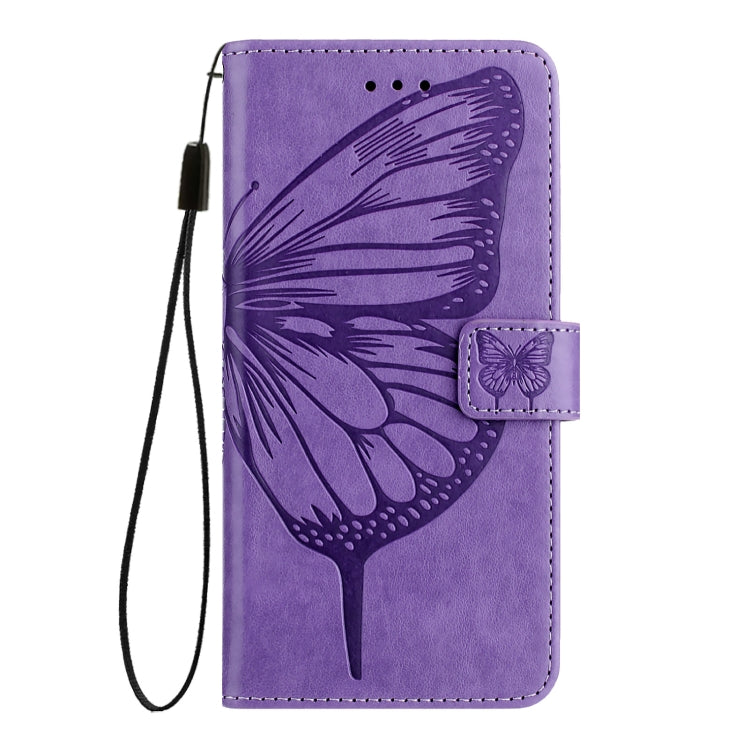 For iPhone 16 Plus Embossed Butterfly Leather Phone Case(Light Purple) - iPhone 16 Plus Cases by buy2fix | Online Shopping UK | buy2fix