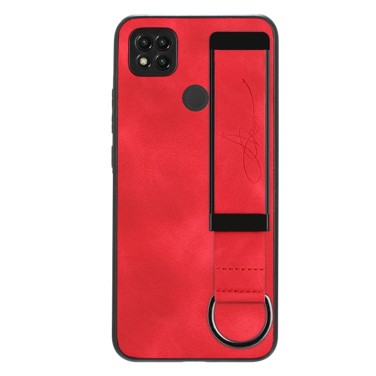 For Xiaomi Redmi 9C Wristband Holder Leather Back Phone Case(Red) - Xiaomi Cases by buy2fix | Online Shopping UK | buy2fix