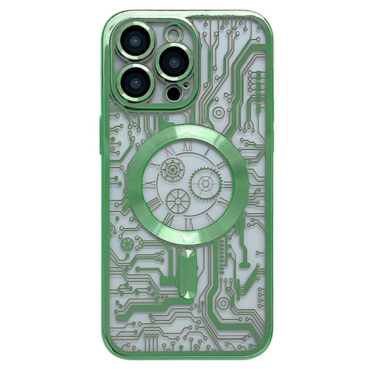 For iPhone 14 Pro Max Electroplated Circuit Board Pattern MagSafe Phone Case(Green) - iPhone 14 Pro Max Cases by buy2fix | Online Shopping UK | buy2fix
