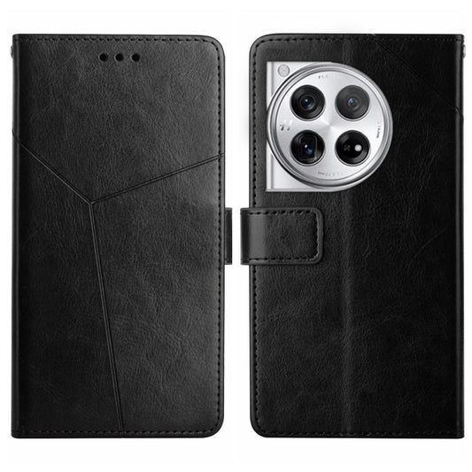 For OnePlus 12 5G Global Y-shaped Pattern Flip Leather Phone Case(Black) - OnePlus Cases by buy2fix | Online Shopping UK | buy2fix