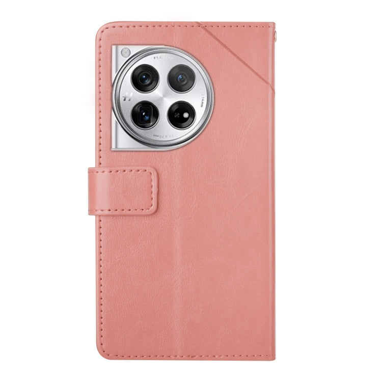 For OnePlus 12 5G Global Y-shaped Pattern Flip Leather Phone Case(Pink) - OnePlus Cases by buy2fix | Online Shopping UK | buy2fix