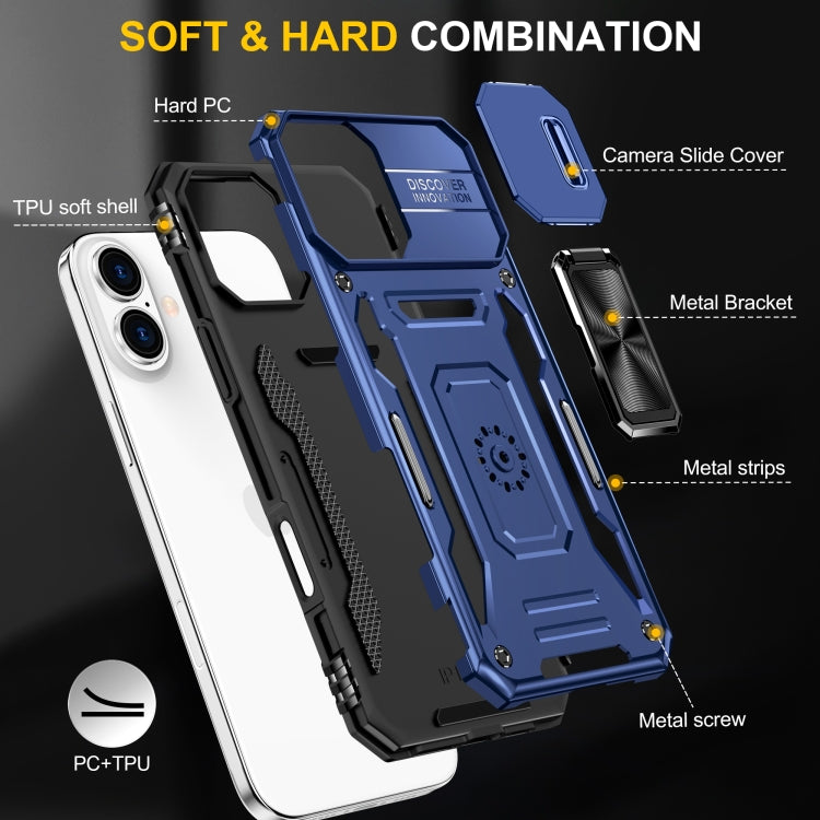 For iPhone 16 Plus Armor PC + TPU Camera Shield Phone Case(Navy Blue) - iPhone 16 Plus Cases by buy2fix | Online Shopping UK | buy2fix