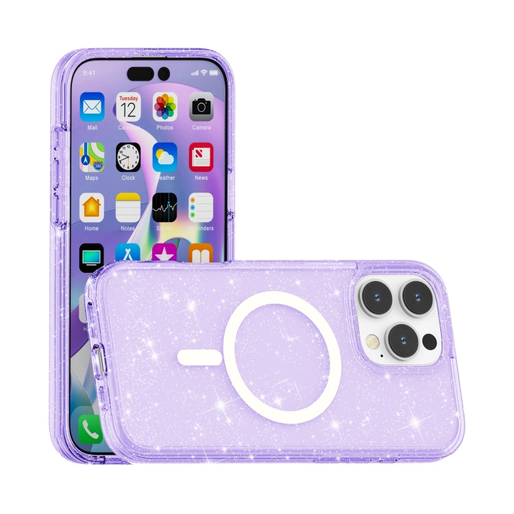 For iPhone 16 Pro Max Terminator Style Glitter Powder MagSafe Magnetic Phone Case(Purple) - iPhone 16 Pro Max Cases by buy2fix | Online Shopping UK | buy2fix