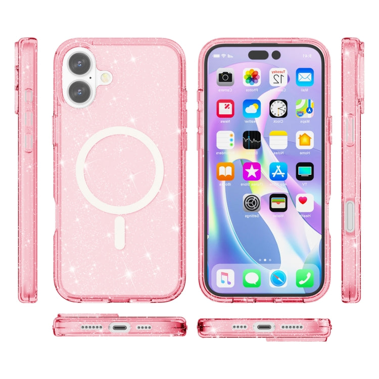 For iPhone 16 Plus Terminator Style Glitter Powder MagSafe Magnetic Phone Case(Pink) - iPhone 16 Plus Cases by buy2fix | Online Shopping UK | buy2fix