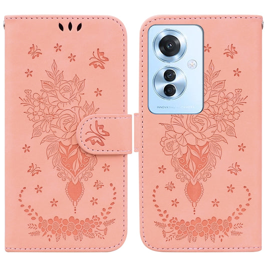 For OPPO Reno11 F Global Butterfly Rose Embossed Leather Phone Case(Pink) - Reno11 F Cases by buy2fix | Online Shopping UK | buy2fix