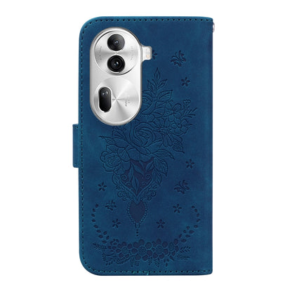 For OPPO Reno11 Pro 5G Global Butterfly Rose Embossed Leather Phone Case(Blue) - Reno11 Pro Cases by buy2fix | Online Shopping UK | buy2fix