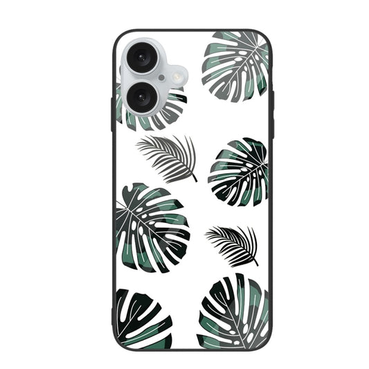 For iPhone 16 Plus Colorful Painted Glass Phone Case(Banana Leaf) - iPhone 16 Plus Cases by buy2fix | Online Shopping UK | buy2fix