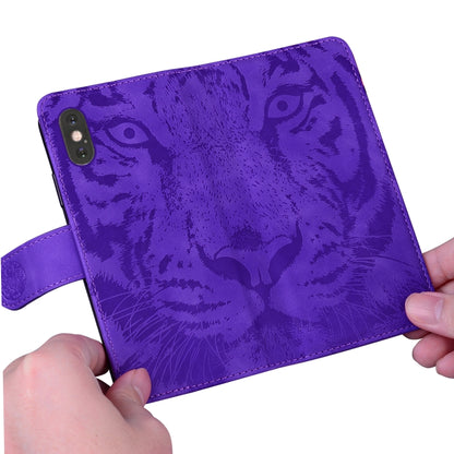 For iPhone SE 2024 Tiger Embossing Pattern Leather Phone Case(Purple) - More iPhone Cases by buy2fix | Online Shopping UK | buy2fix