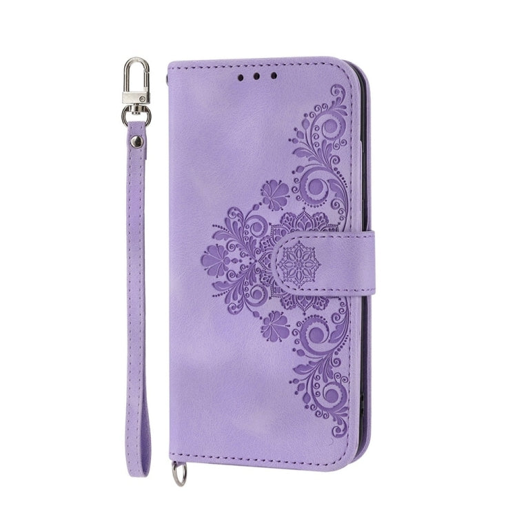 For vivo Y03 Skin-feel Flowers Embossed Wallet Leather Phone Case(Purple) - vivo Cases by buy2fix | Online Shopping UK | buy2fix