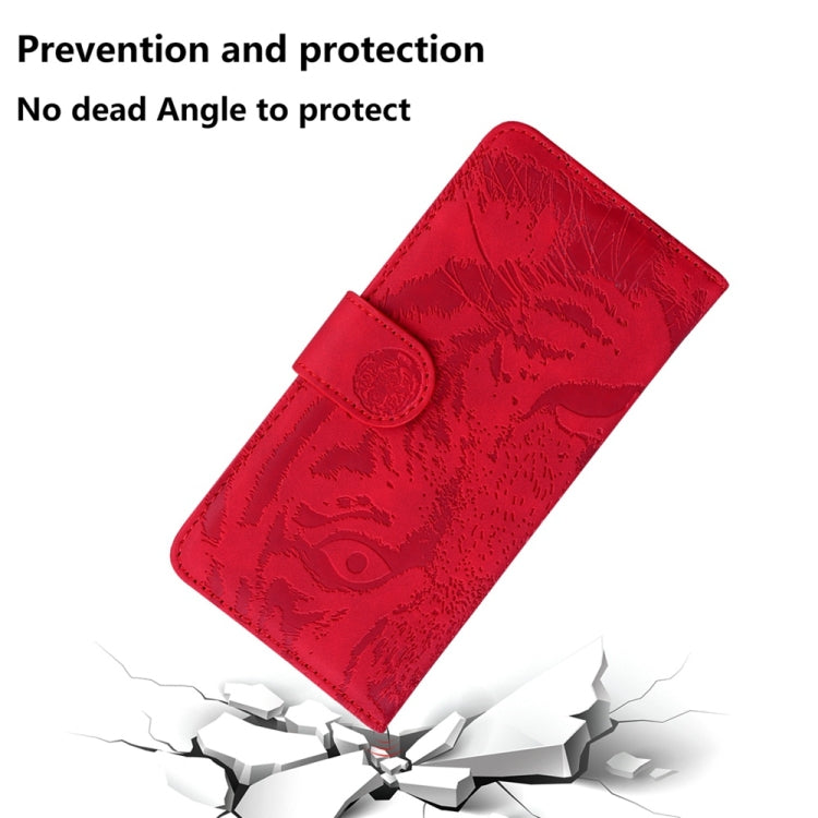 For Motorola Edge 2024 Tiger Embossing Pattern Leather Phone Case(Red) - Motorola Cases by buy2fix | Online Shopping UK | buy2fix