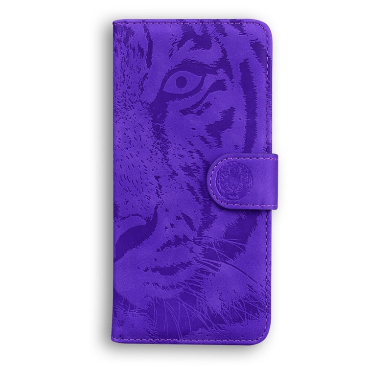 For Motorola Edge 2024 Tiger Embossing Pattern Leather Phone Case(Purple) - Motorola Cases by buy2fix | Online Shopping UK | buy2fix