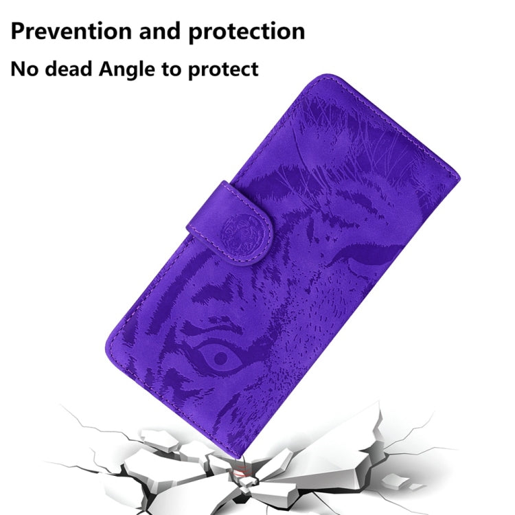 For Motorola Edge 2024 Tiger Embossing Pattern Leather Phone Case(Purple) - Motorola Cases by buy2fix | Online Shopping UK | buy2fix