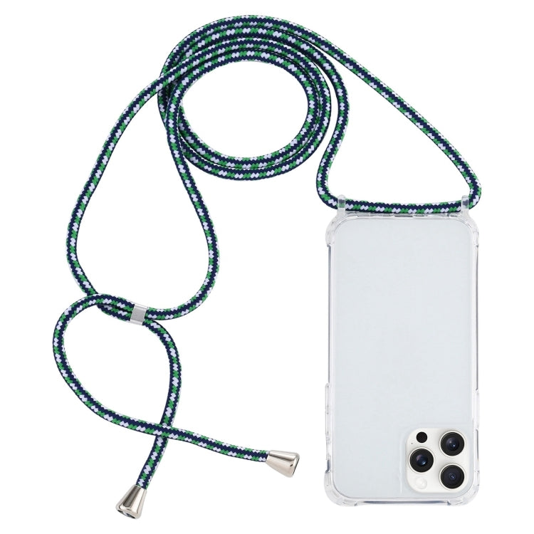 For iPhone 16 Pro Max Transparent Acrylic Airbag Shockproof Phone Protective Case with Lanyard(Green White Blue) - iPhone 16 Pro Max Cases by buy2fix | Online Shopping UK | buy2fix