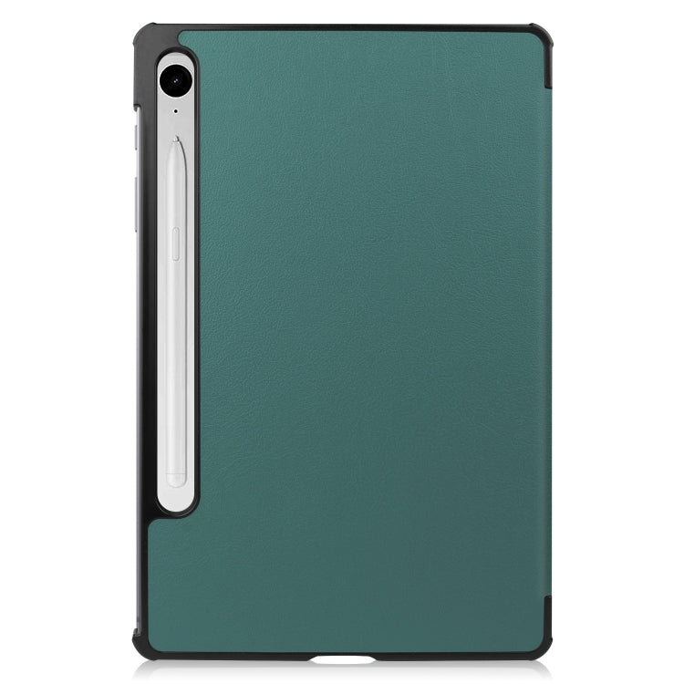 For Samsung Galaxy Tab S9 FE Custer Pure Color 3-Fold Holder Smart Leather Tablet Case(Dark Green) - Galaxy Tab S9 FE by buy2fix | Online Shopping UK | buy2fix