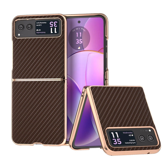 For Motorola Razr 40 Nano Electroplating Carbon Fiber Texture Phone Case(Dark Brown) - Motorola Cases by buy2fix | Online Shopping UK | buy2fix