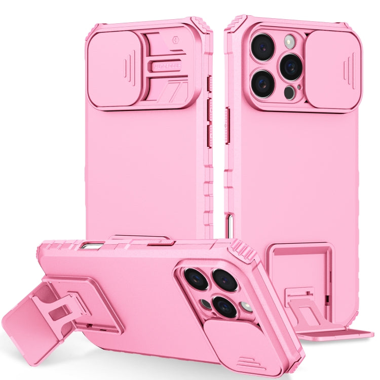 For iPhone 16 Pro Stereoscopic Holder Sliding Camshield Phone Case(Pink) - iPhone 16 Pro Cases by buy2fix | Online Shopping UK | buy2fix