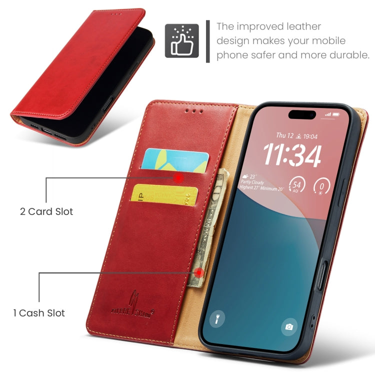 For iPhone 16 Fierre Shann PU Genuine Leather Texture Phone Case(Red) - iPhone 16 Cases by FIERRE SHANN | Online Shopping UK | buy2fix