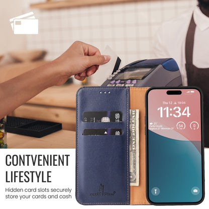 For iPhone 16 Pro Max Fierre Shann PU Genuine Leather Texture Phone Case(Blue) - iPhone 16 Pro Max Cases by FIERRE SHANN | Online Shopping UK | buy2fix