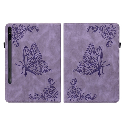 For Samsung Galaxy Tab S9+ Butterfly Flower Embossed Leather Tablet Case(Purple) - Galaxy Tab S9+ Cases by buy2fix | Online Shopping UK | buy2fix