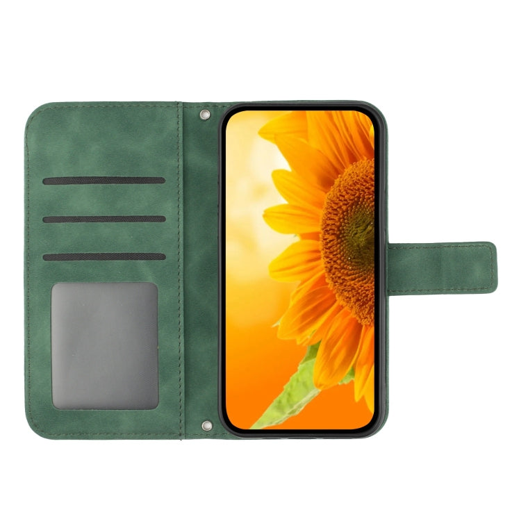 For Google Pixel 9 Skin Feel Sun Flower Embossed Flip Leather Phone Case with Lanyard(Green) - Google Cases by buy2fix | Online Shopping UK | buy2fix