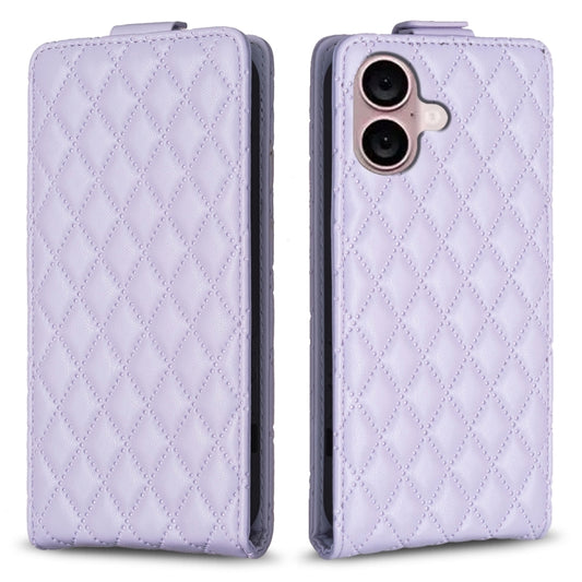 For iPhone 16 Plus Diamond Lattice Vertical Flip Leather Phone Case(Purple) - iPhone 16 Plus Cases by buy2fix | Online Shopping UK | buy2fix