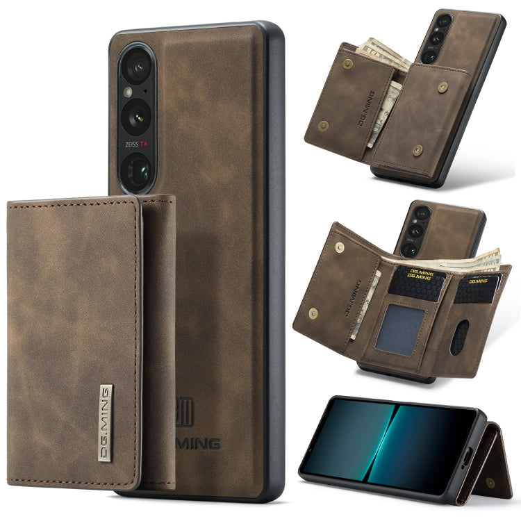 For Sony Xperia 1 V DG.MING M1 Series 3-Fold Multi Card Wallet + Magnetic Phone Case(Coffee) - Sony Cases by DG.MING | Online Shopping UK | buy2fix