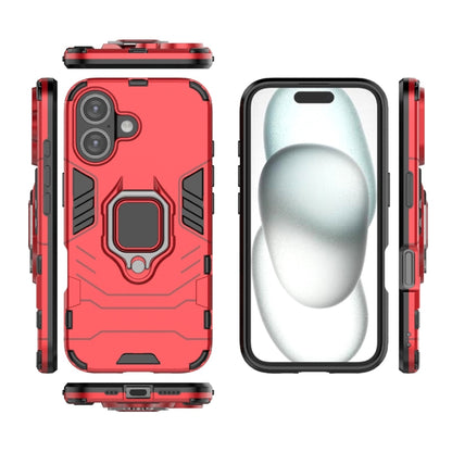 For iPhone 16 Shockproof PC + TPU Holder Phone Case(Red) - iPhone 16 Cases by buy2fix | Online Shopping UK | buy2fix