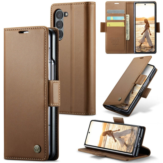 For Samsung Galaxy Z Fold6 5G CaseMe 023 Butterfly Buckle Litchi Texture RFID Anti-theft Leather Phone Case(Brown) - Galaxy Z Fold6 5G Cases by CaseMe | Online Shopping UK | buy2fix