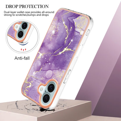 For iPhone 16 Plus Electroplating Marble Pattern Dual-side IMD TPU Shockproof Phone Case (Purple 002) - iPhone 16 Plus Cases by buy2fix | Online Shopping UK | buy2fix