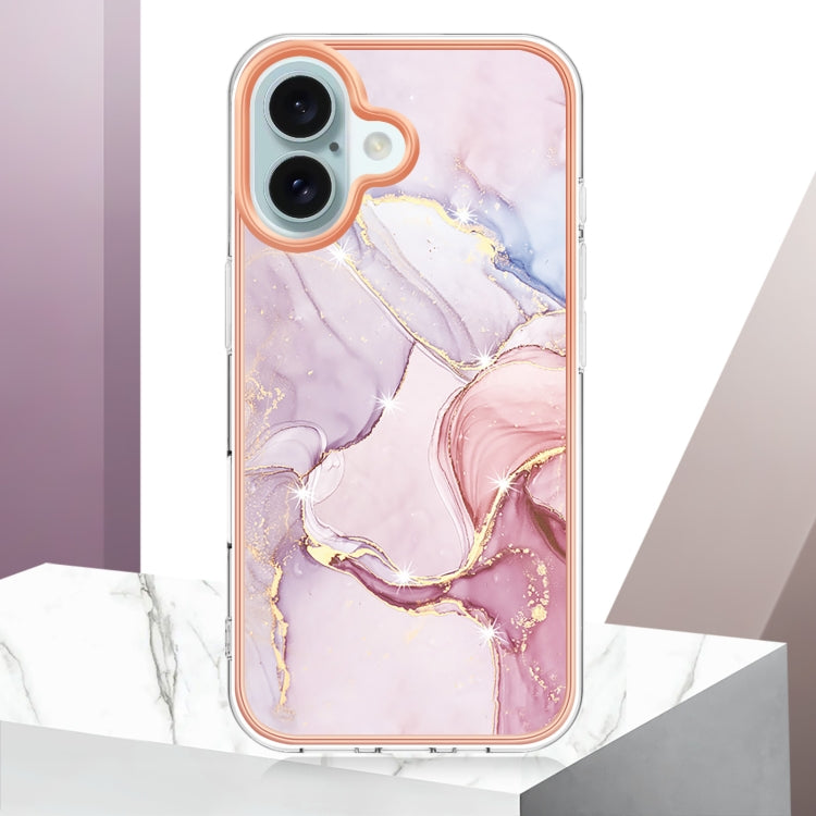 For iPhone 16 Plus Electroplating Marble Pattern Dual-side IMD TPU Shockproof Phone Case (Rose Gold 005) - iPhone 16 Plus Cases by buy2fix | Online Shopping UK | buy2fix