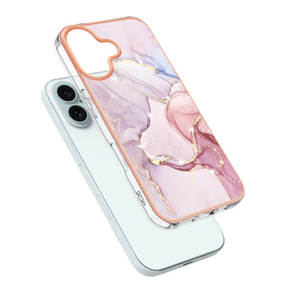 For iPhone 16 Plus Electroplating Marble Pattern Dual-side IMD TPU Shockproof Phone Case (Rose Gold 005) - iPhone 16 Plus Cases by buy2fix | Online Shopping UK | buy2fix