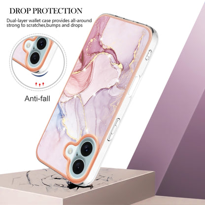 For iPhone 16 Plus Electroplating Marble Pattern Dual-side IMD TPU Shockproof Phone Case (Rose Gold 005) - iPhone 16 Plus Cases by buy2fix | Online Shopping UK | buy2fix