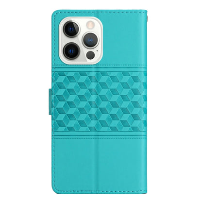 For iPhone 16 Pro Diamond Embossed Skin Feel Leather Phone Case(Blue) - iPhone 16 Pro Cases by buy2fix | Online Shopping UK | buy2fix