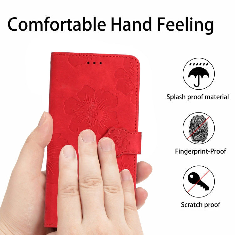 For iPhone 16 Flower Embossing Pattern Leather Phone Case(Red) - iPhone 16 Cases by buy2fix | Online Shopping UK | buy2fix