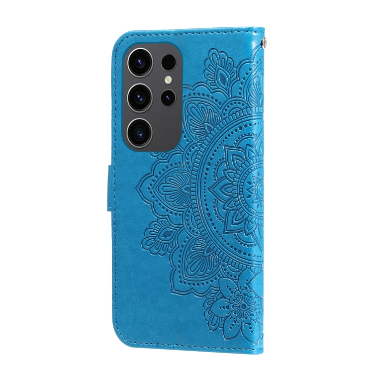 For Samsung Galaxy S24 Ultra 7-petal Flowers Embossing Leather Phone Case(Blue) - Galaxy S24 Ultra 5G Cases by buy2fix | Online Shopping UK | buy2fix