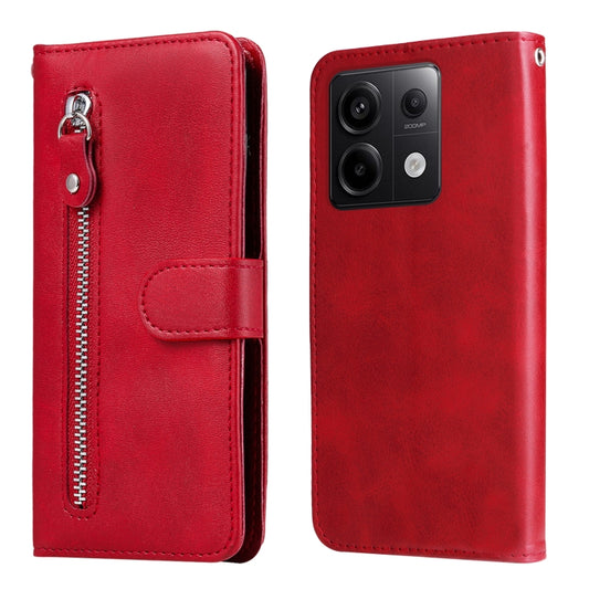 For Xiaomi Redmi Note13 Pro 5G Global Fashion Calf Texture Zipper Leather Phone Case(Red) - 13 Pro Cases by buy2fix | Online Shopping UK | buy2fix