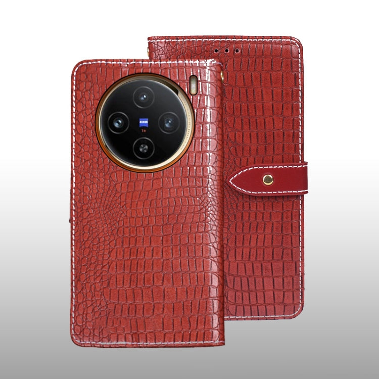 For vivo X100 idewei Crocodile Texture Leather Phone Case(Red) - vivo Cases by idewei | Online Shopping UK | buy2fix