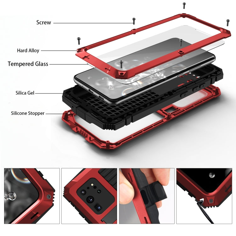 For Samsung Galaxy S20 Ultra R-JUST Waterproof Shockproof Dustproof Metal + Silicone Protective Case(Red) - Galaxy Phone Cases by R-JUST | Online Shopping UK | buy2fix